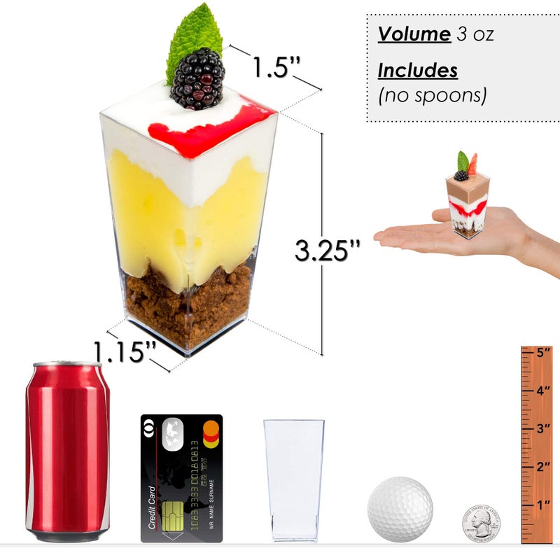 DLux 100 x 3 oz Mini Dessert Cups (no Spoons), Square Tall - Clear Plastic Parfait Appetizer Cup - Small Reusable Serving Bowl for Tasting Party Desserts Appetizers - With Recipe eBook - Image 4